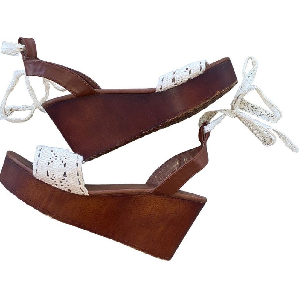 Altar’d state Platform Wedge sandals Crochet ankle lace